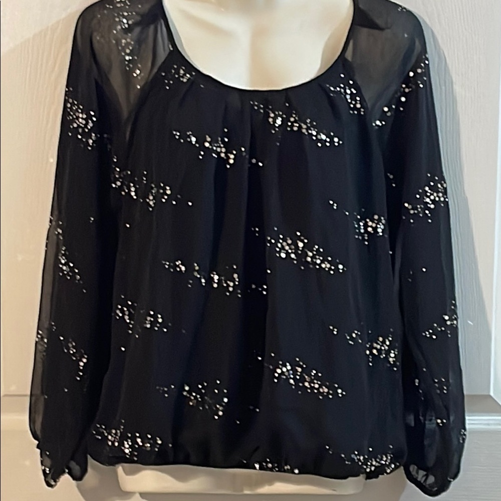 Valerie Stevens Sheer Black Blouse with Silver Dots
